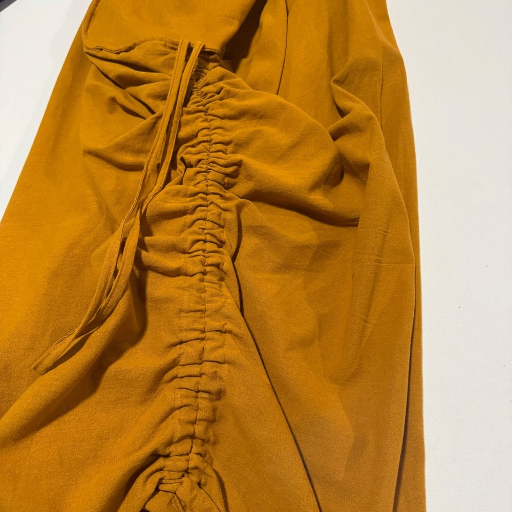 Thaluta One Size Mustard Boho Maxi Skirt 100% Cotton Ruched Pocket - Picture 8 of 8